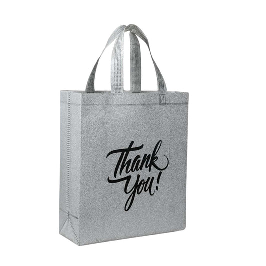 Silver Sparkle Shopping Bag | Carry Bag for Return Gifts | Non-Woven Gift Bags | Tote Bags (Pack of 10 Pcs)