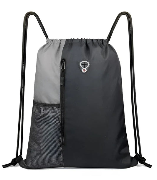 Active Fit Drawstring Bag for Sports | Gym and String Backpack | 17" x 13" Inch (Black-Grey)