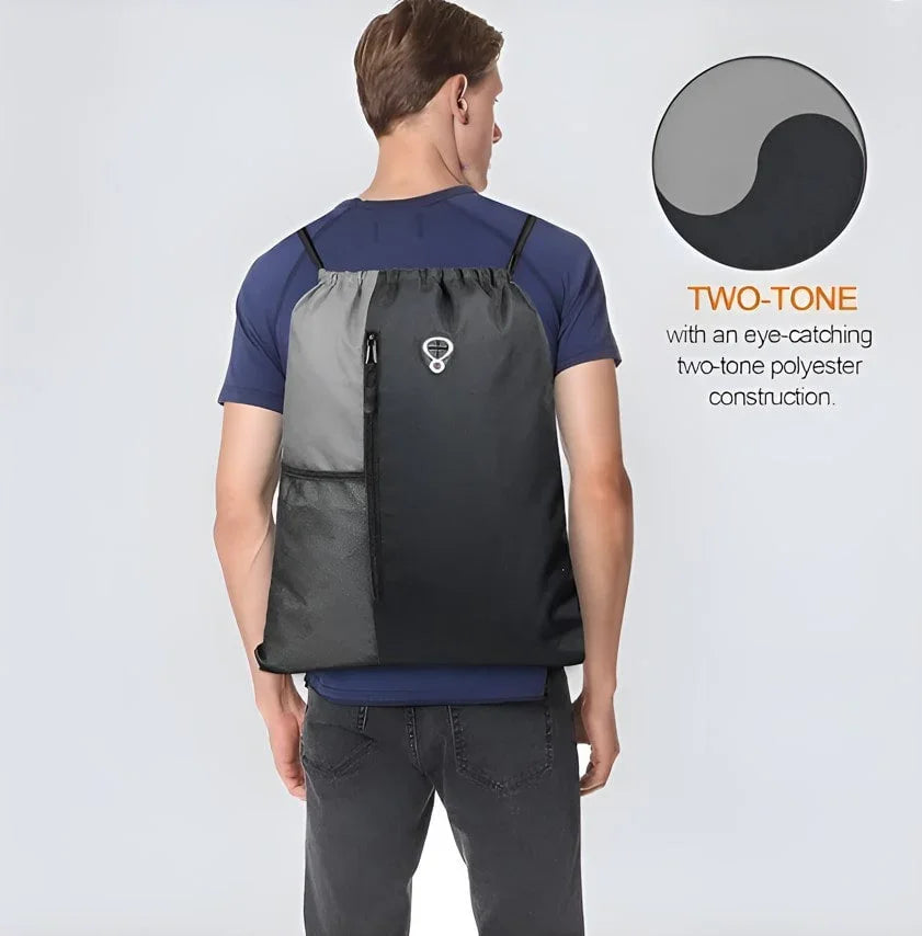Active Fit Drawstring Bag for Sports | Gym and String Backpack | 17" x 13" Inch (Black-Grey)