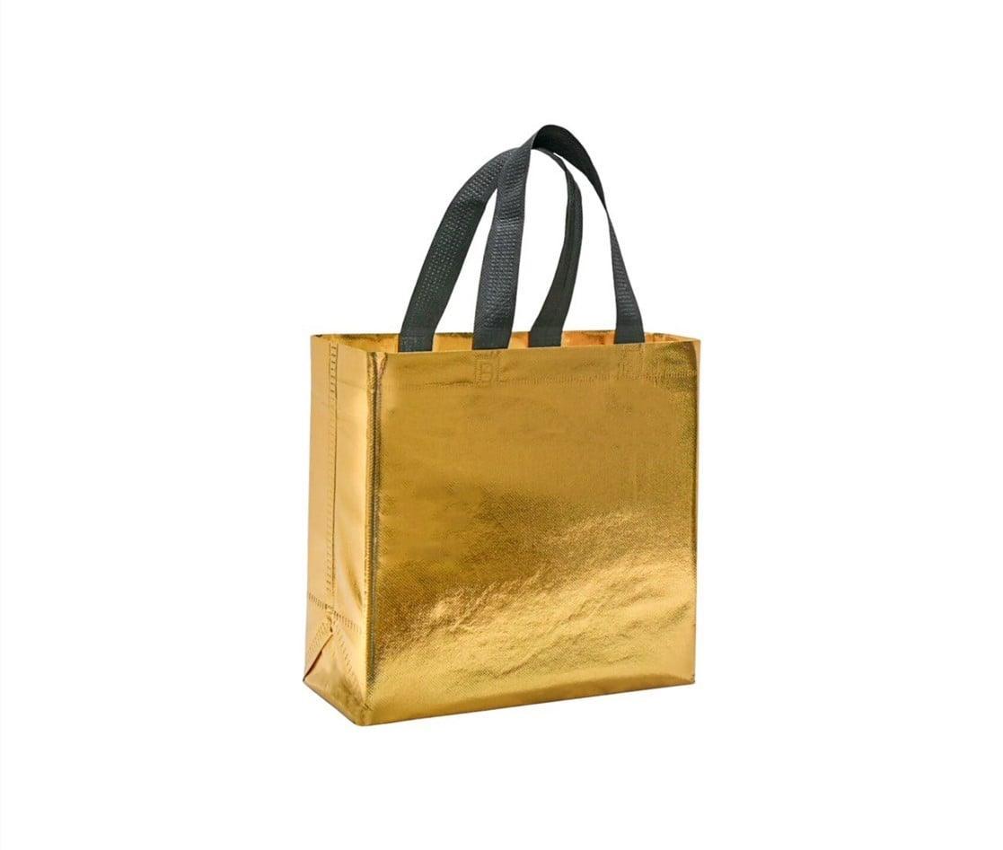 Gold Shopping Bag Carry Bag for Return Gifts Non-Woven Gift Bags Tote Bags (Pack of 10 Pcs) 9