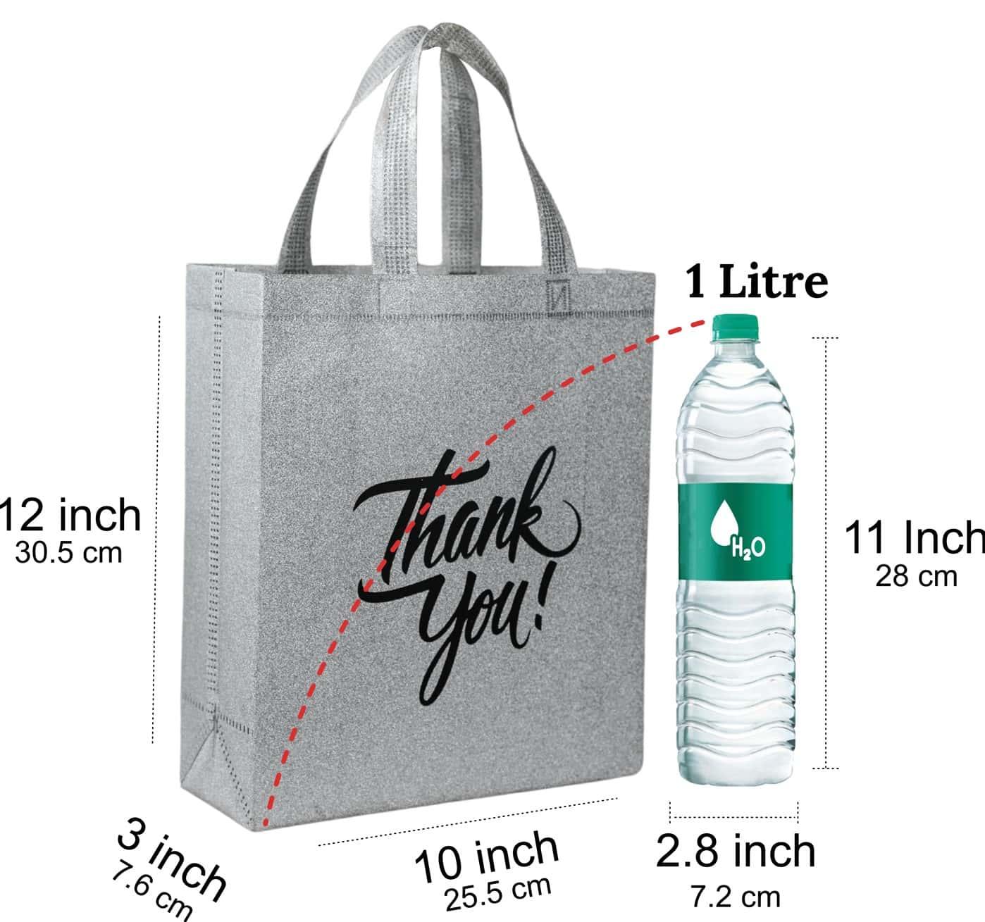 Silver Sparkle Shopping Bag | Carry Bag for Return Gifts | Non-Woven Gift Bags | Tote Bags (Pack of 10 Pcs) - Stonkar