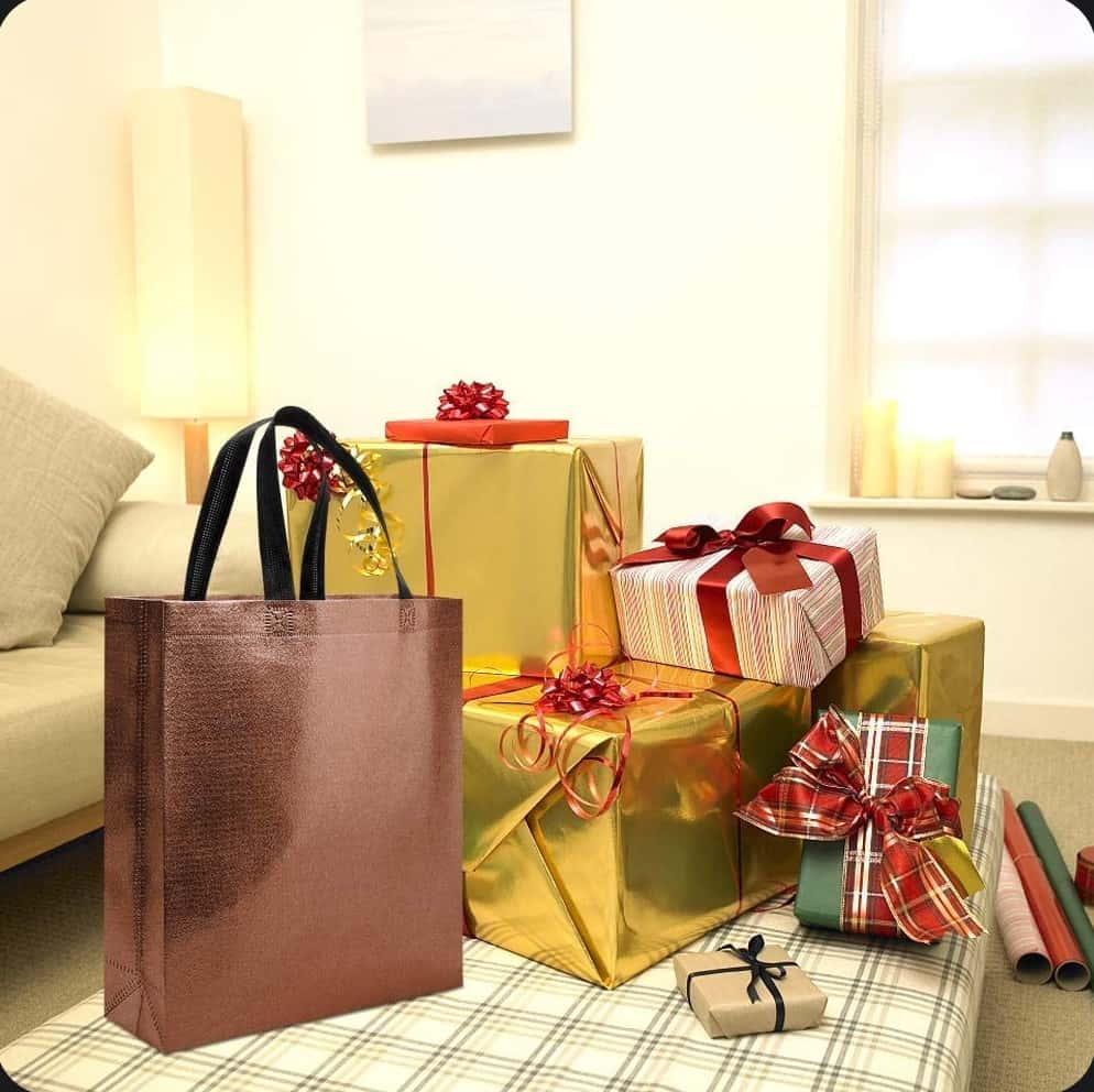 Silver Sparkle Shopping Bag | Carry Bag for Return Gifts | Non-Woven Gift Bags | Tote Bags (Pack of 10 Pcs) - Stonkar