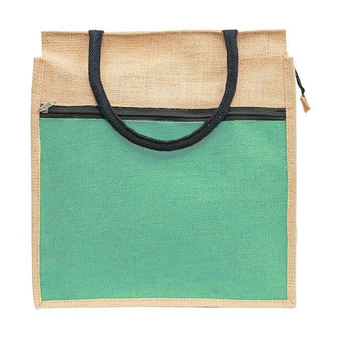 Stonkar Eco-Friendly Jute Shopping Bag | Heavy Duty Reusable Grocery Tote with Zipper | Waterproof Laminated Carry Bag for Vegetables & Market