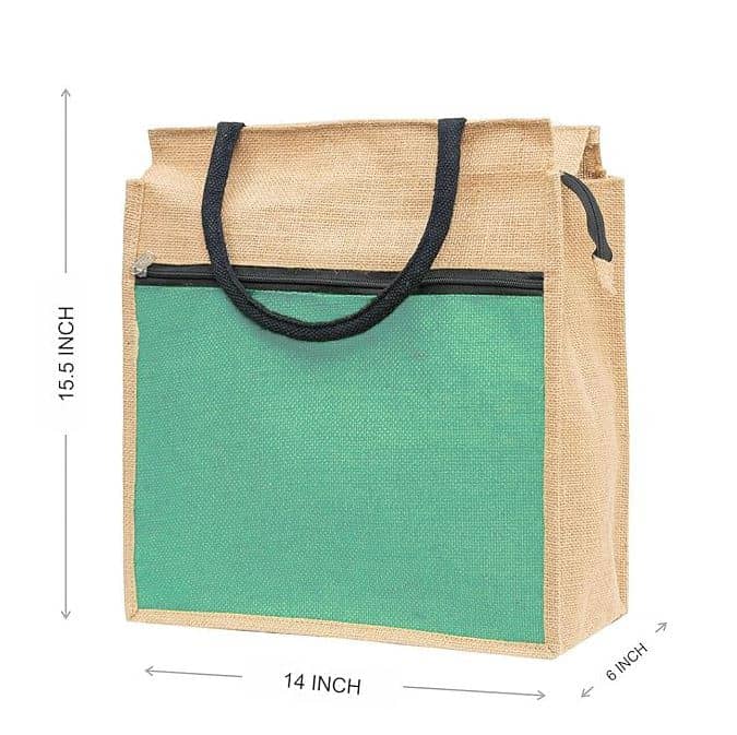 Stonkar Eco-Friendly Jute Shopping Bag | Heavy Duty Reusable Grocery Tote with Zipper | Waterproof Laminated Carry Bag for Vegetables & Market